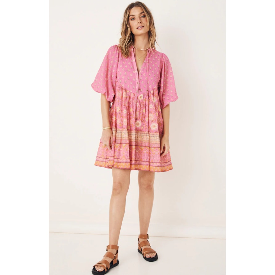 Spell & The Gypsy Utopia Mini Tunic Dress Flamingo Size Small